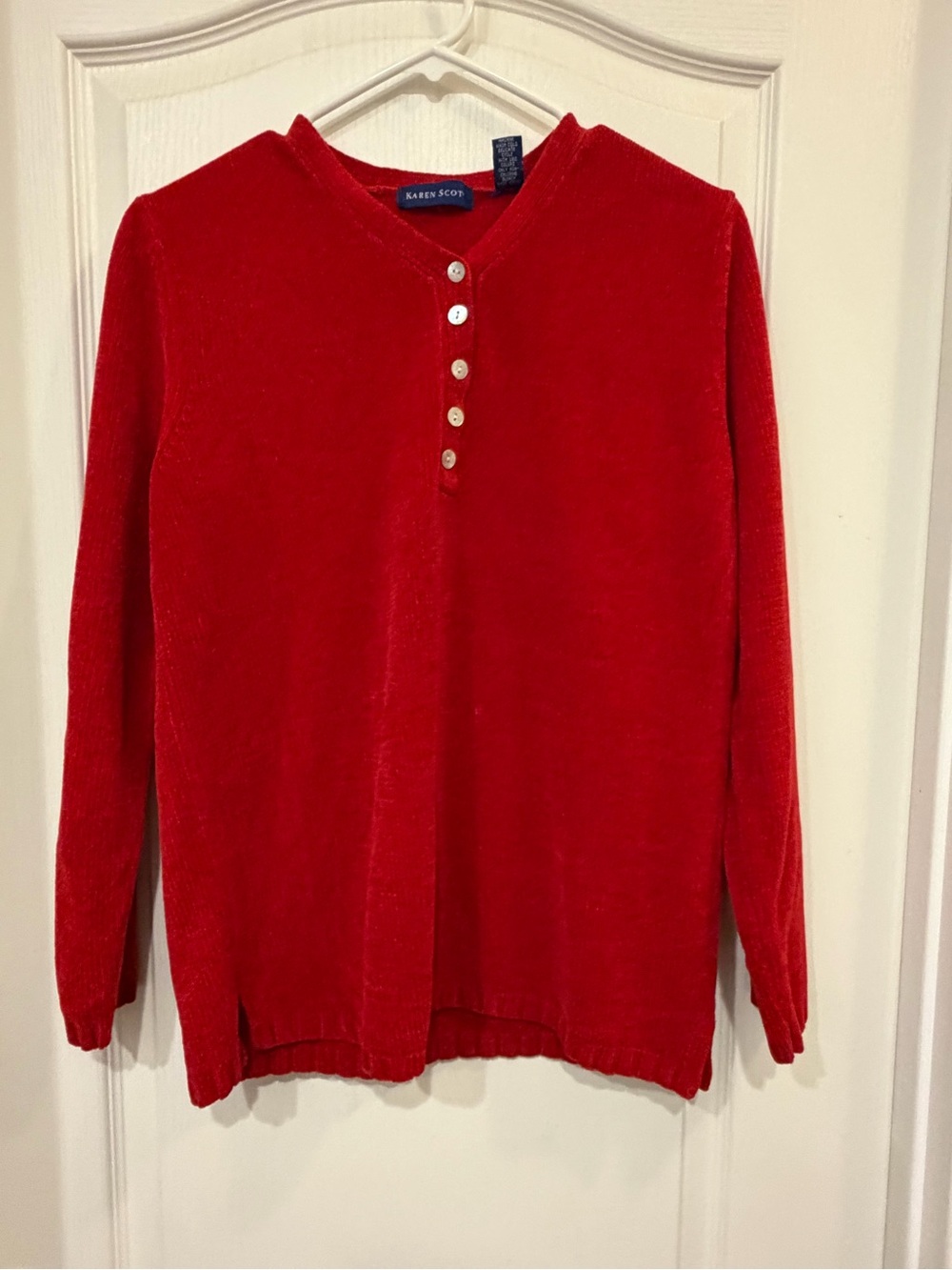 Karen Scott Bright Red Henley Pullover Sweater